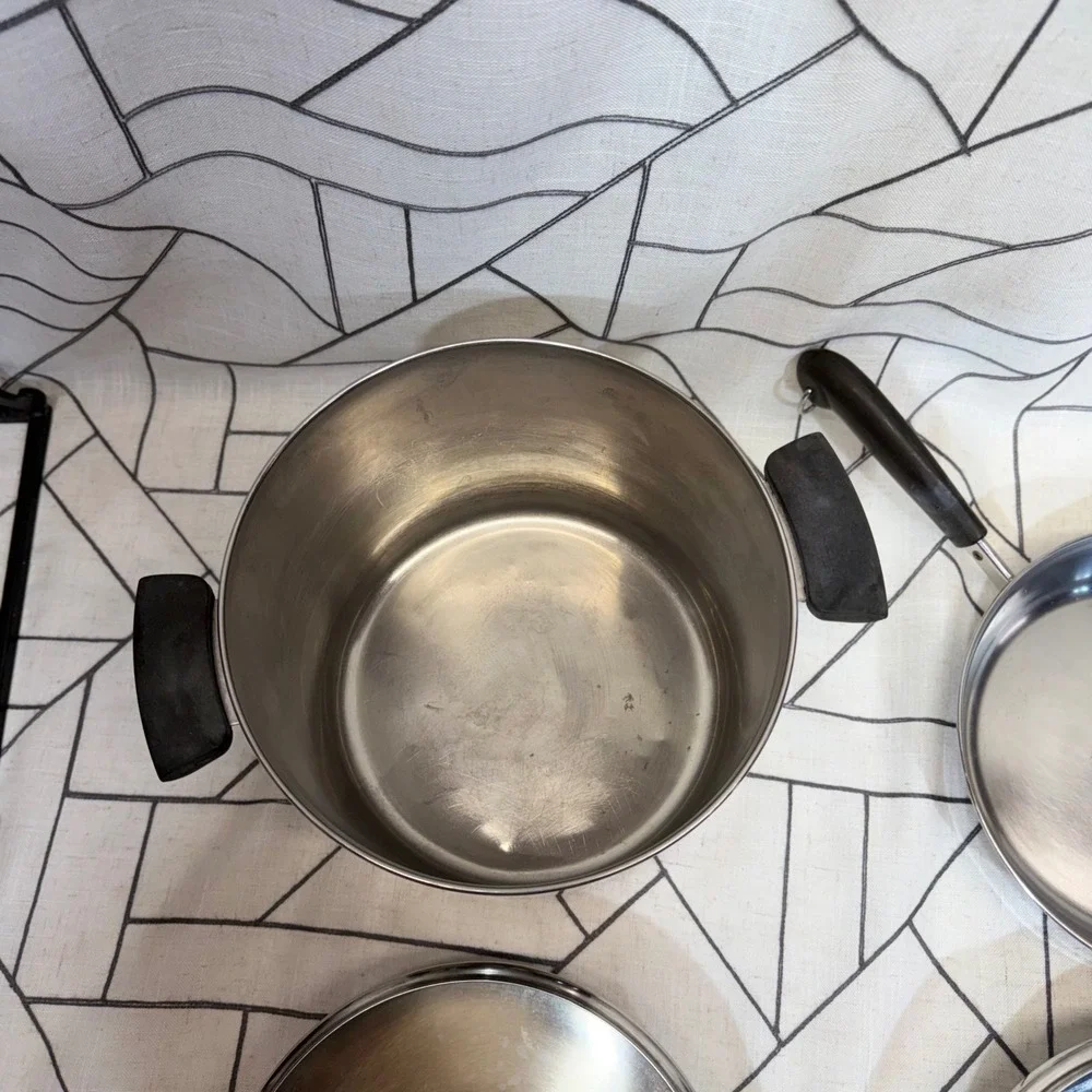 Revere Ware Cookware Set 9in 6qt‎ Silver Copper Bottom Skillet Stock Pot 4pc